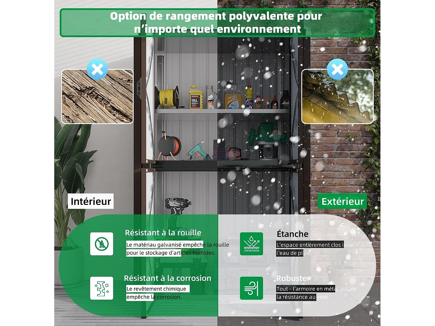 YODOLLA Abri de Jardin Métal 76x55x178cm, Armoire Extérieure à 3 Niveaux avec Étagères Réglables et Portes Verrouillables, Brun