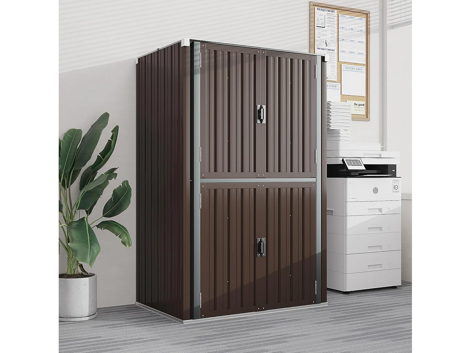 YODOLLA Abri de Jardin Métal 76x55x178cm, Armoire Extérieure à 3 Niveaux avec Étagères Réglables et Portes Verrouillables, Brun