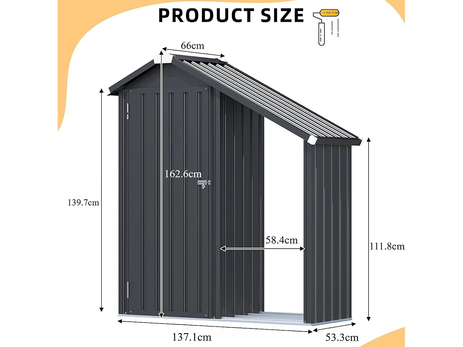 YODOLLA Gartenschrank mit Metallregalen, wetterfester Gerätehaus mit Spitzdach für Terrasse & Garten, Grau