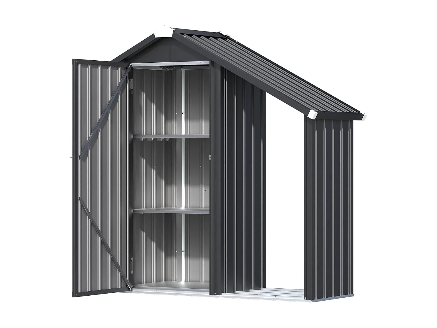 YODOLLA Gartenschrank mit Metallregalen, wetterfester Gerätehaus mit Spitzdach für Terrasse & Garten, Grau