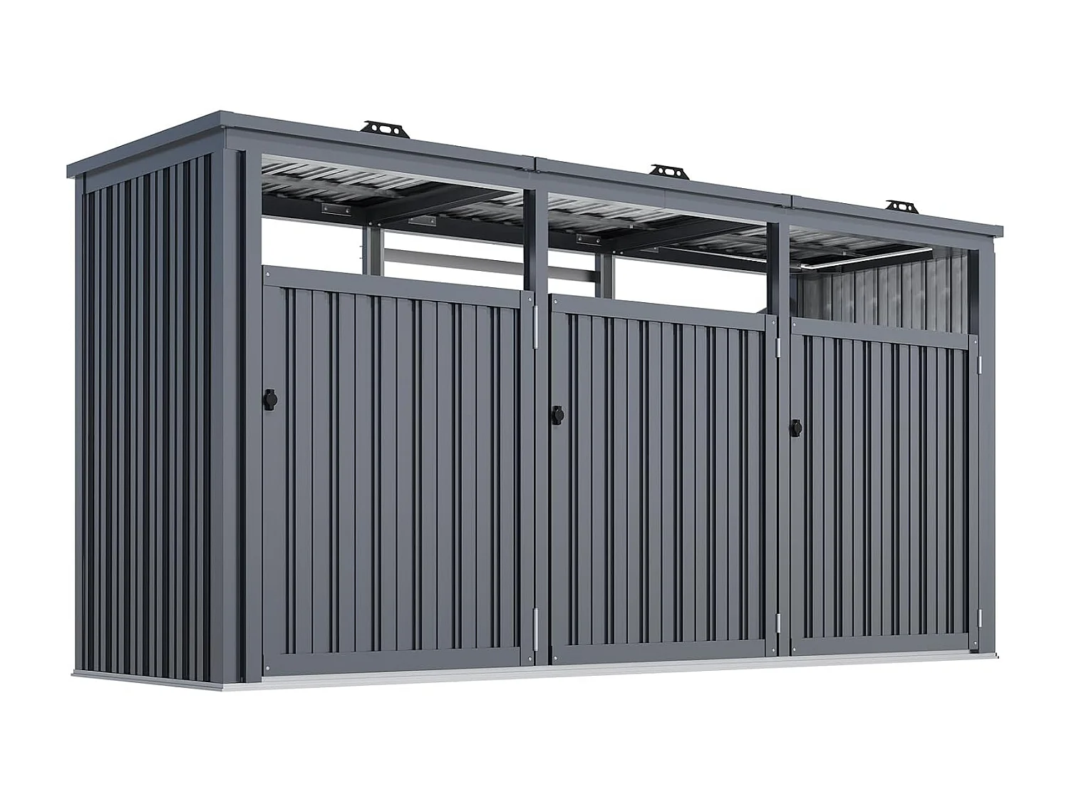 YODOLLA Mülltonnenbox für 3 Tonnen bis 240L, abschließbar und wetterfest für Außenbereich, 236x79x124cm, Dunkelgrau