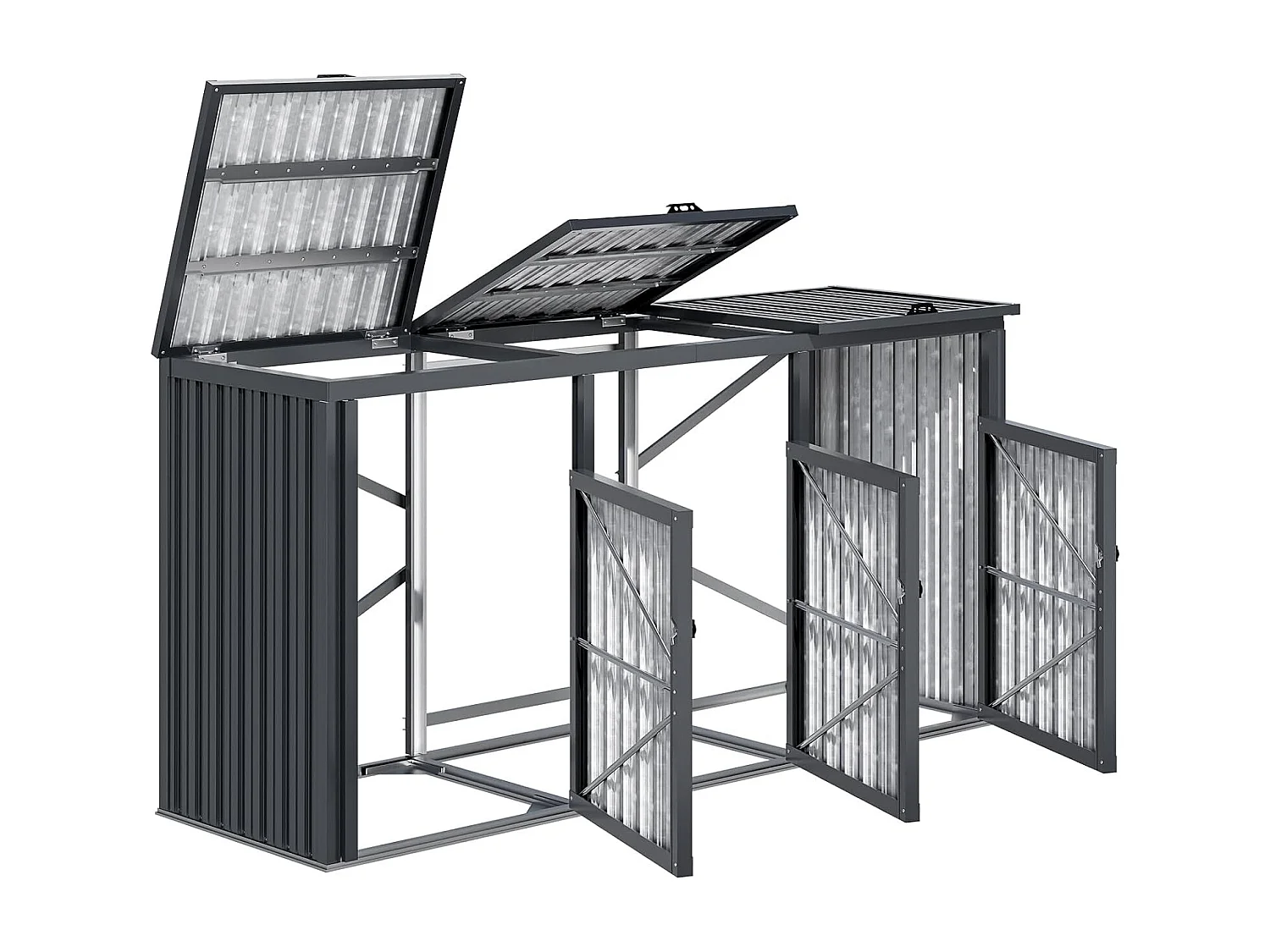 YODOLLA Mülltonnenbox für 3 Tonnen bis 240L, abschließbar und wetterfest für Außenbereich, 236x79x124cm, Dunkelgrau