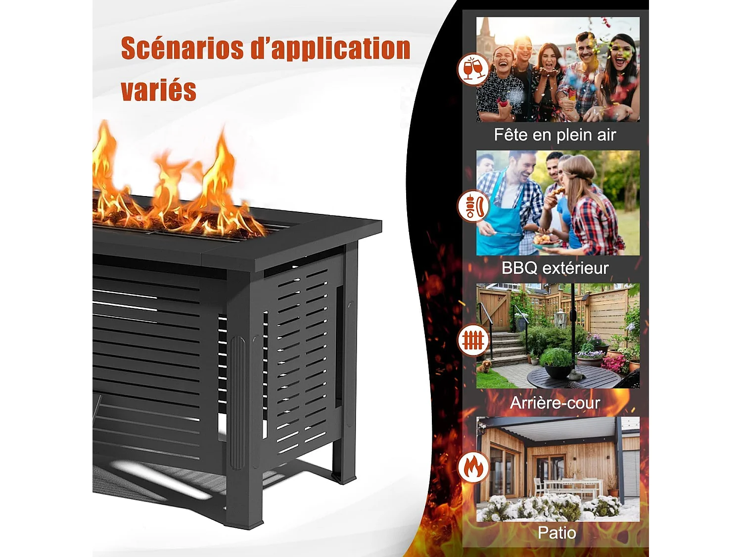 YODOLLA Brasero Extérieur 3 en 1, Table à Feu et Barbecue en Métal pour Terrasse & Jardin, 108x58x63cm