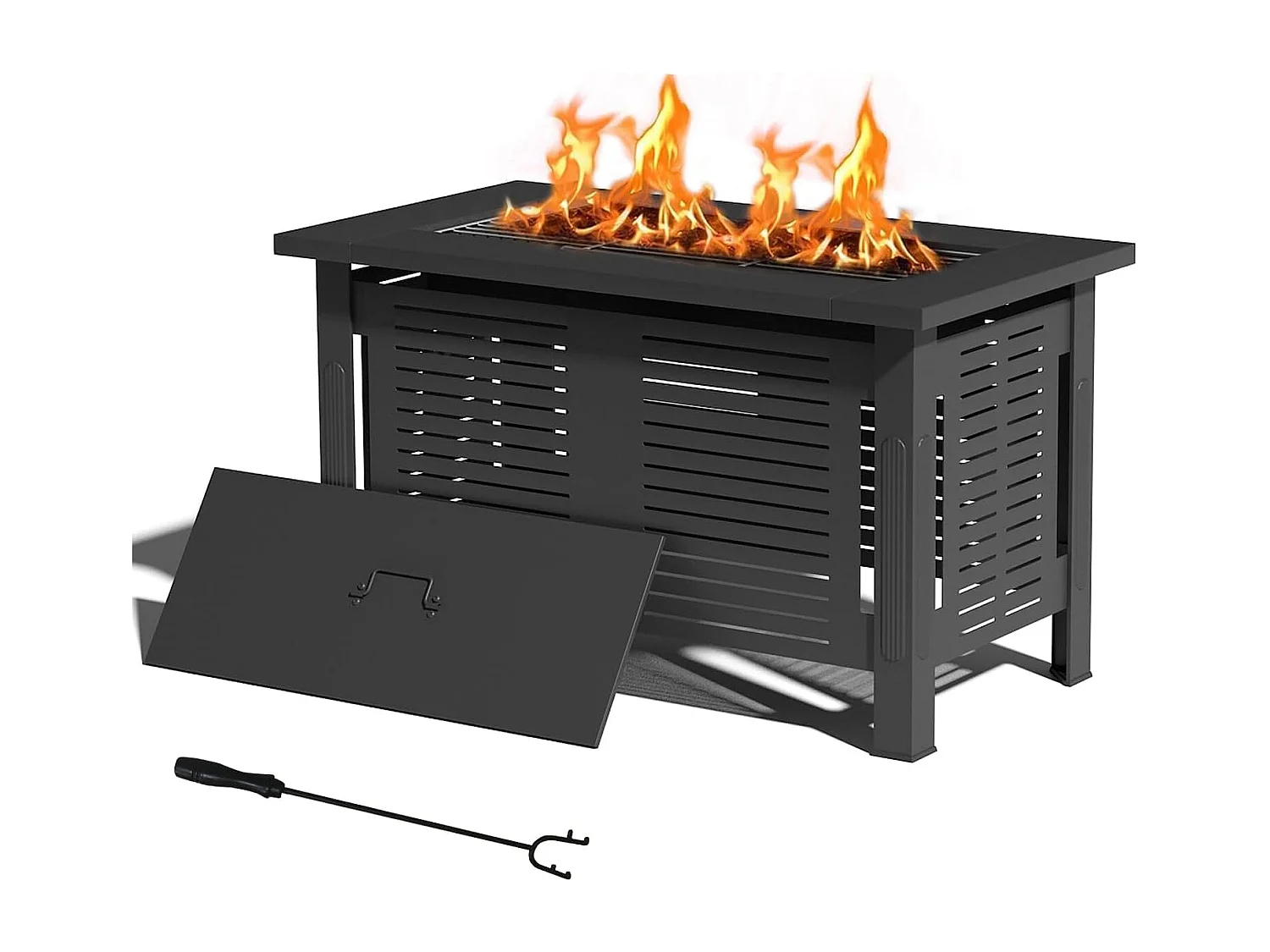 YODOLLA Brasero Extérieur 3 en 1, Table à Feu et Barbecue en Métal pour Terrasse & Jardin, 108x58x63cm