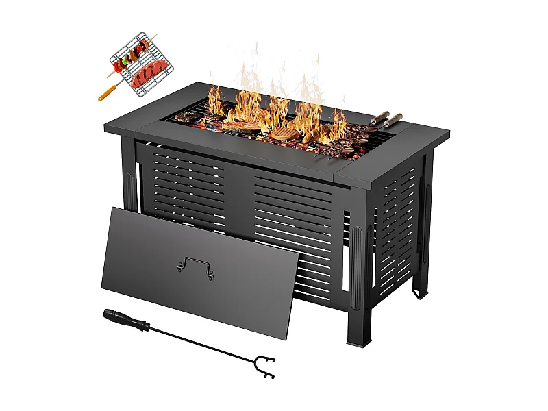 YODOLLA Brasero Extérieur 3 en 1, Table à Feu et Barbecue en Métal pour Terrasse & Jardin, 108x58x63cm