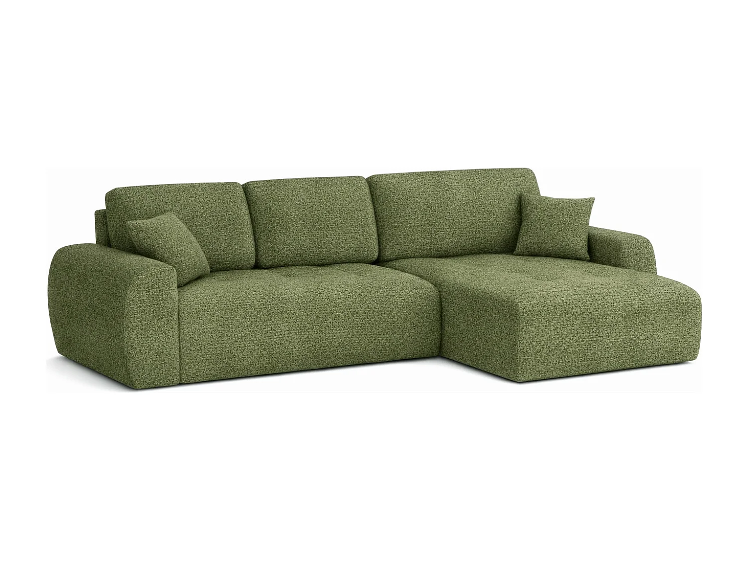 Divano angolare con funzione letto e contenitore a forma di L Ivo XL, tessuto chenille Artico, Moss, Destra