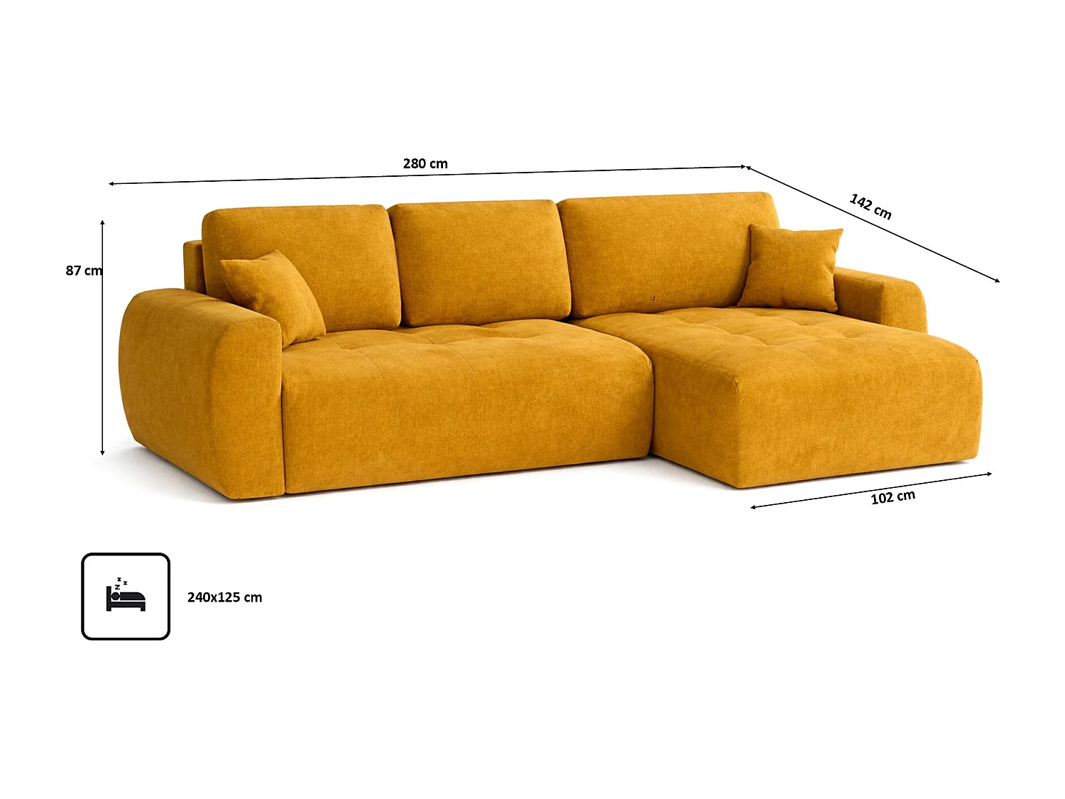 Hoekslaapbank met slaapfunctie en opbergruimte, L-vorm, Ivo XL, veloursstof Salvador, Geel, Rechts