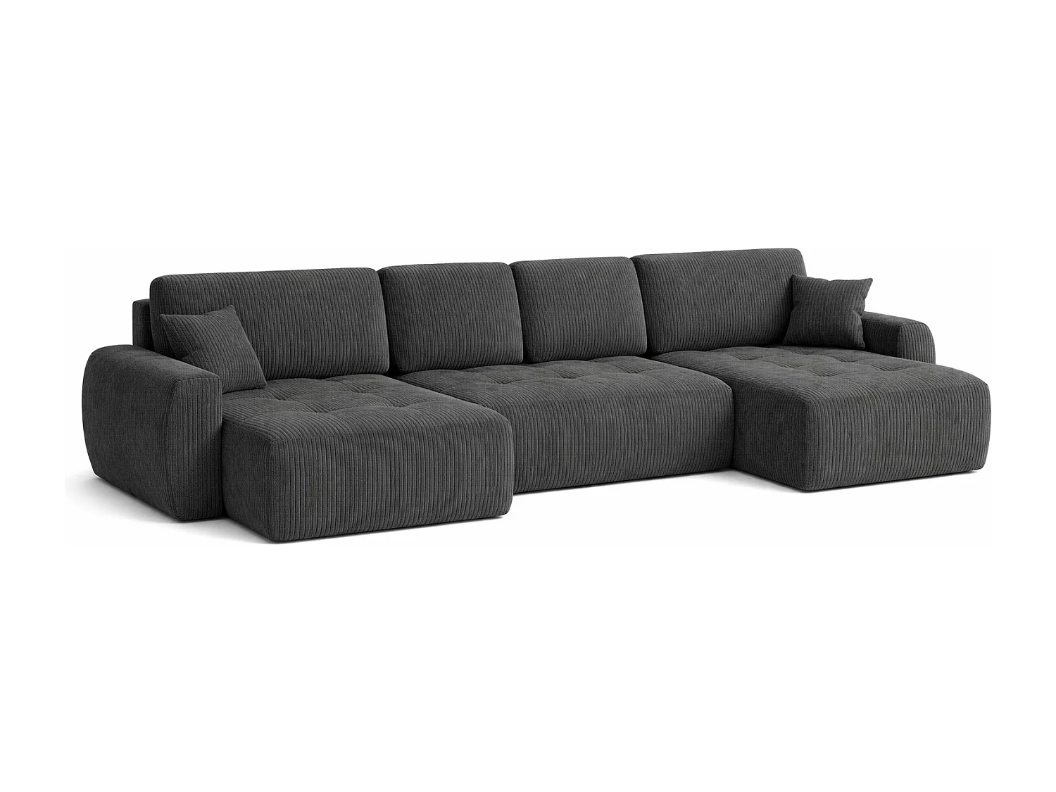 Canapé d’angle en U avec fonction couchage et coffre de rangement Ivo U XL, velours côtelé Poso, Gris