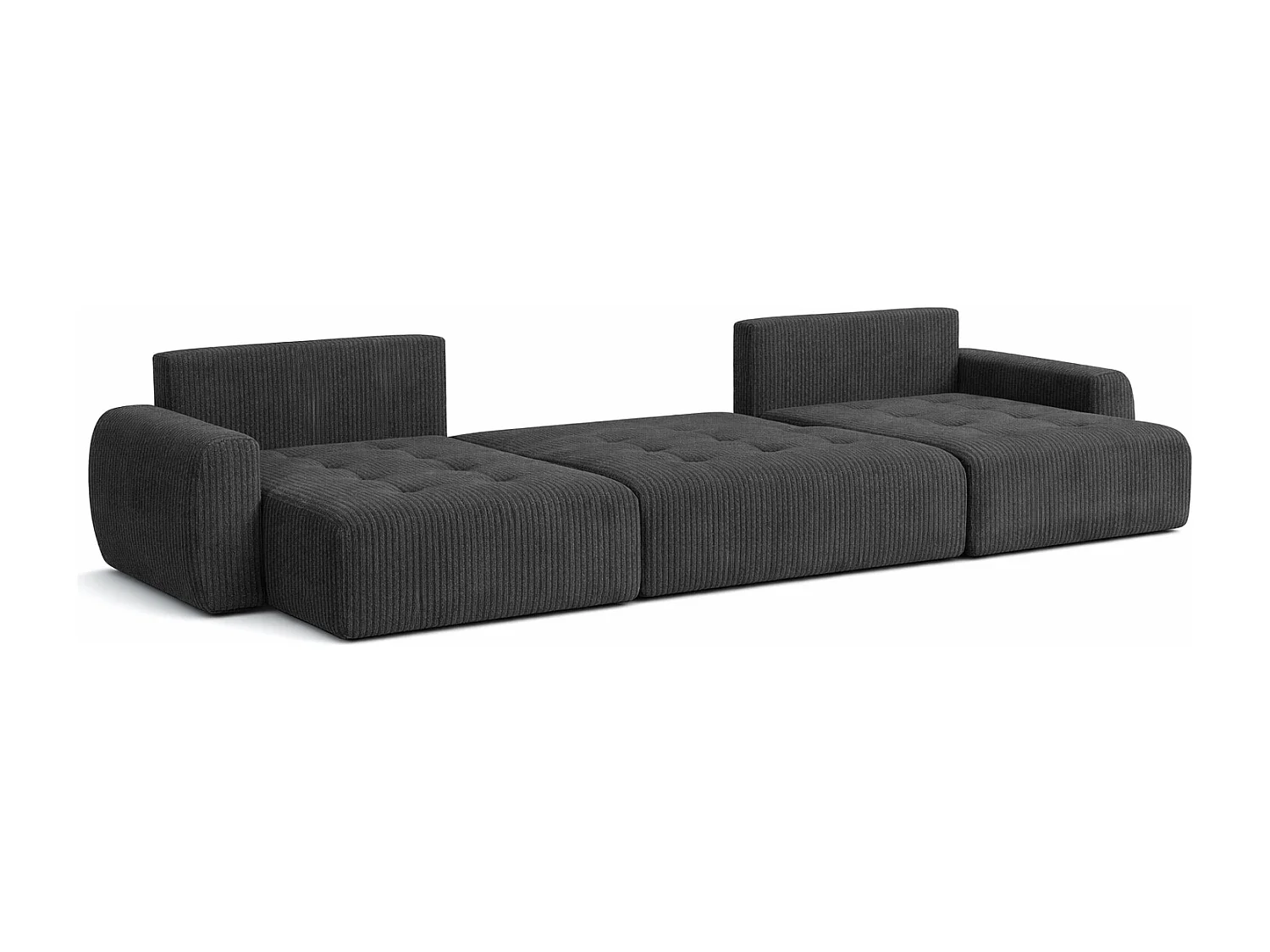Canapé d’angle en U avec fonction couchage et coffre de rangement Ivo U XL, velours côtelé Poso, Gris