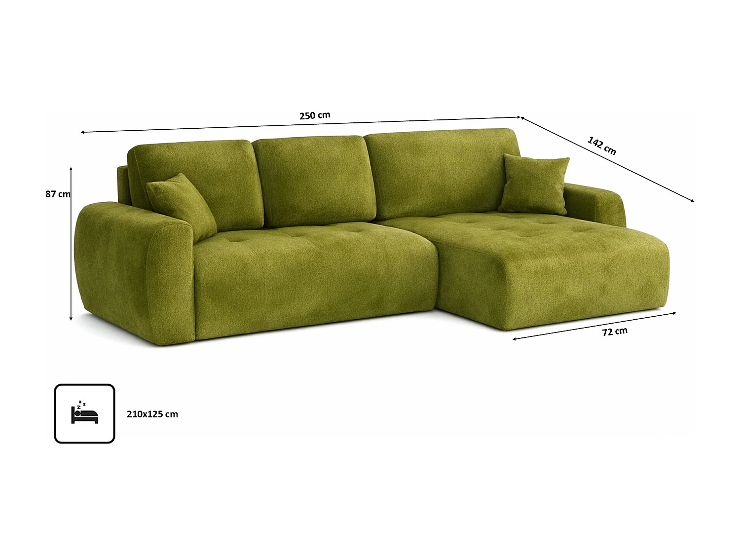 Hoekslaapbank met slaapfunctie en opbergruimte, L-vorm, Ivo L, veloursstof Salvador, Olijfgroen, Rechts