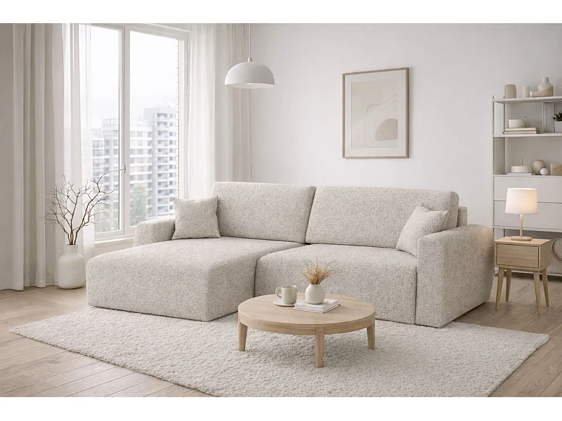 Divano angolare con funzione letto e vano contenitore, Ariel XL, tessuto ciniglia, tessuto Artico, Nata, lato sinistro