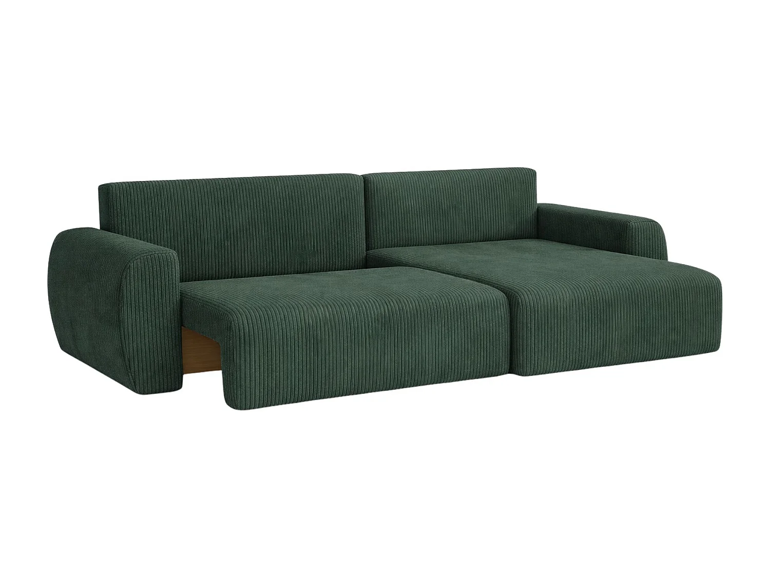 Divano angolare con funzione letto e vano contenitore, Ariel XL, tessuto velluto a coste, tessuto Poso, verde, lato destro