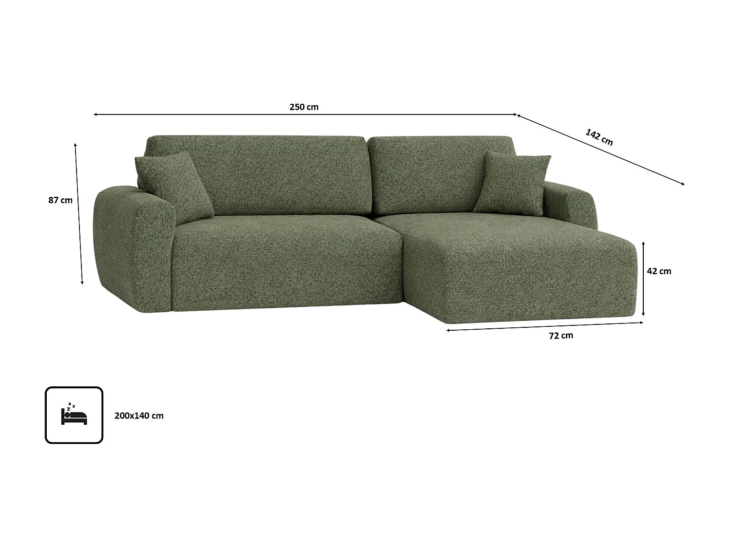 Hoekbank met slaapfunctie en opbergruimte Ariel L, chenille stof, Artico stof, Mosgroen, rechts