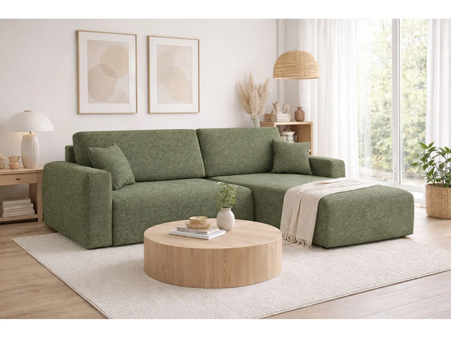 Canapé d'angle convertible avec coffre de rangement Ariel L, Chenille, tissu Artico, Mousse, côté droit