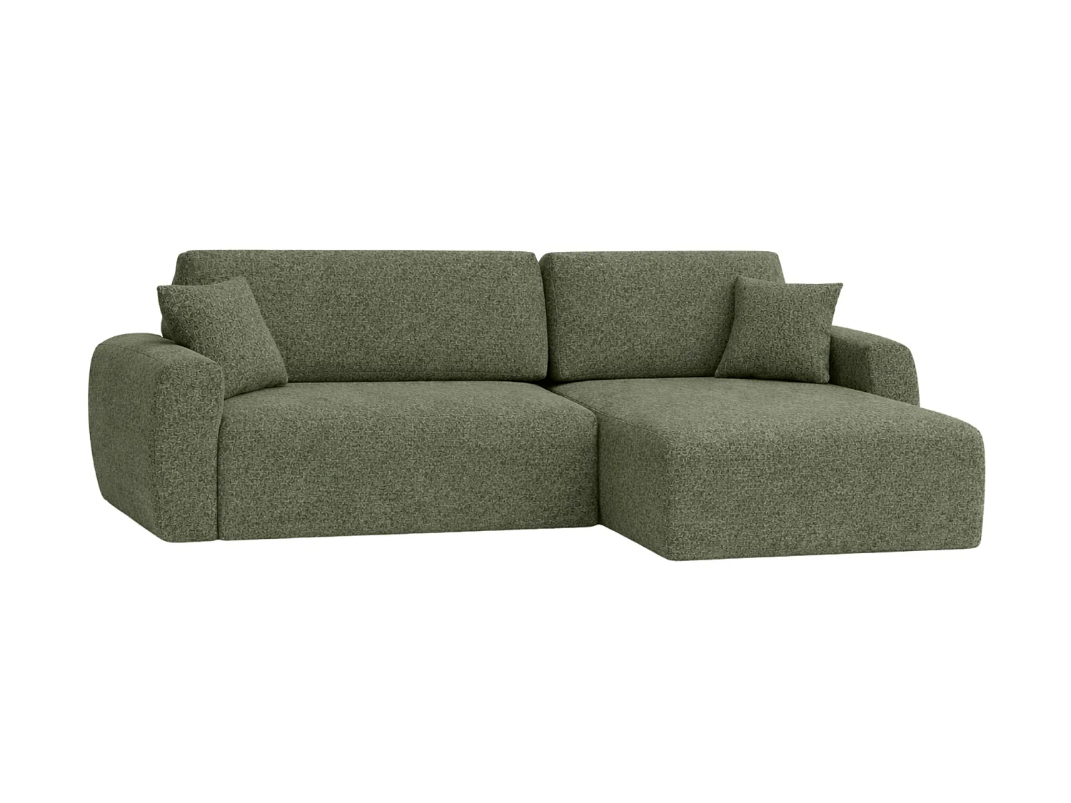 Canapé d'angle droit convertible 3 places en tissu mousse vert clair