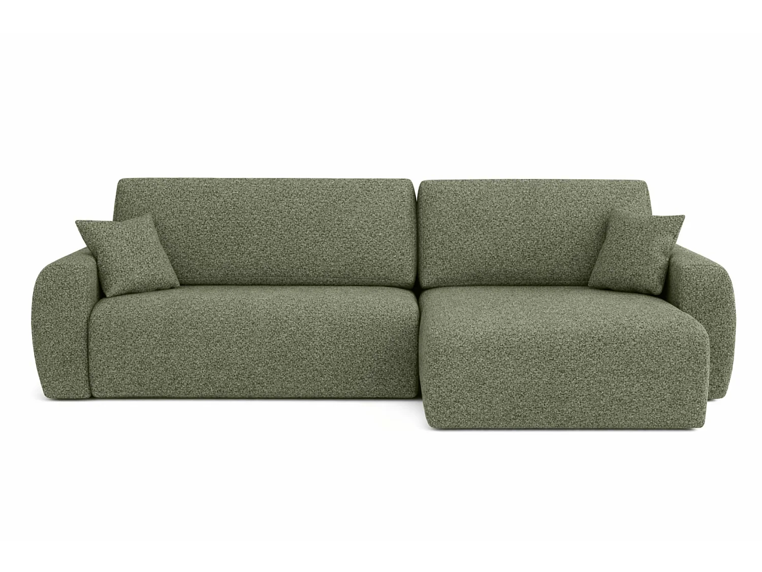 Canapé d'angle droit convertible 3 places en tissu mousse vert clair