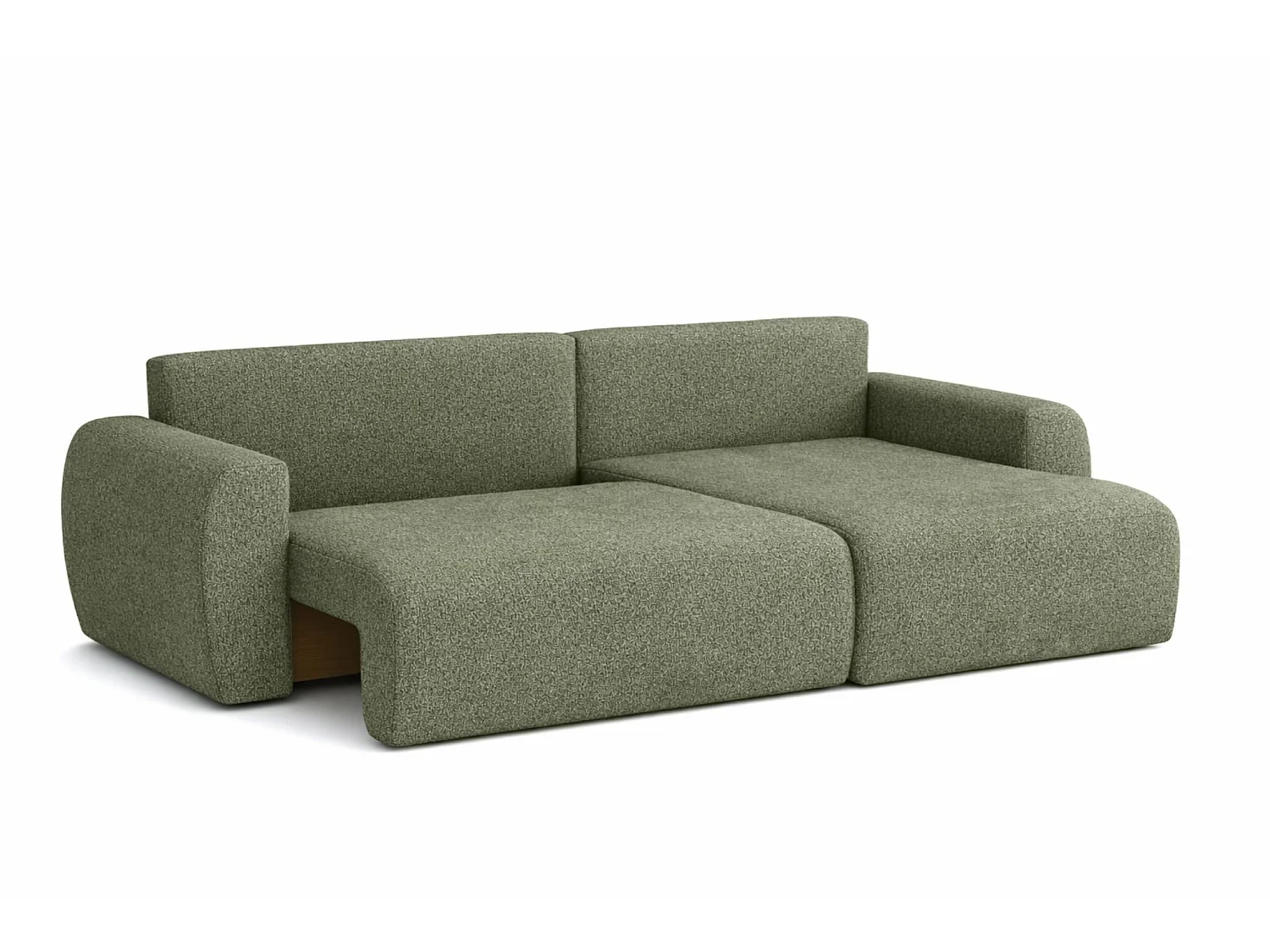 Canapé d'angle droit convertible 3 places en tissu mousse vert clair