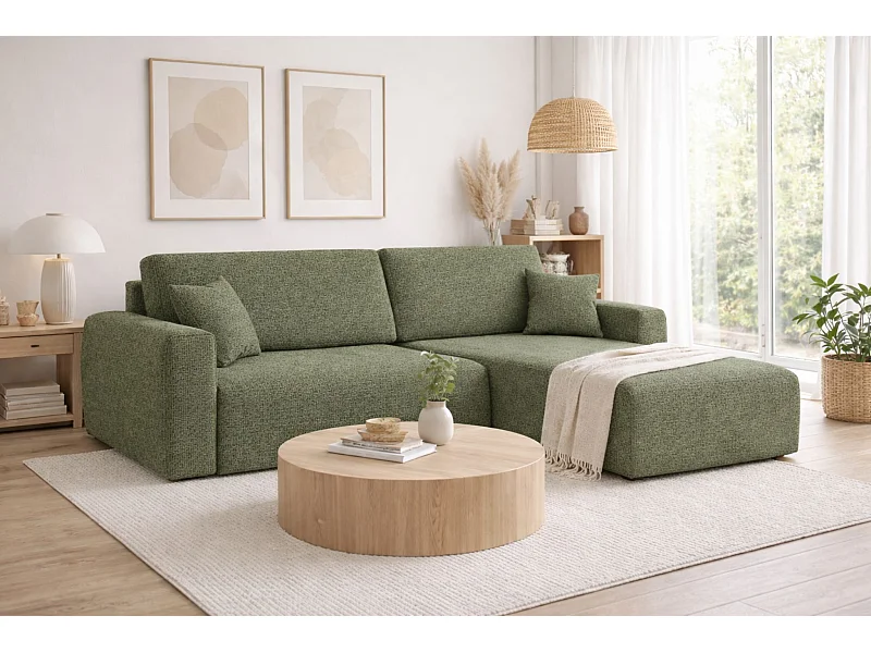 Ecksofa mit Schlaffunktion und Bettkasten Ariel L, Chenille, Stoff Artico, Moss, Rechts