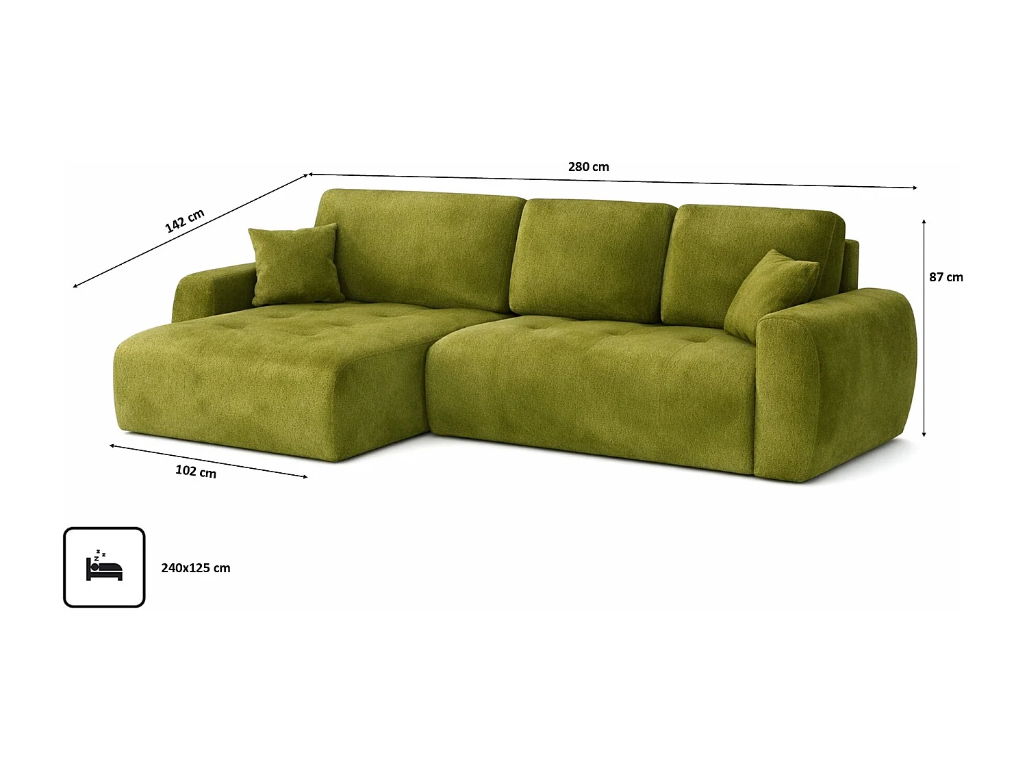 Hoekslaapbank met slaapfunctie en opbergruimte, L-vorm, Ivo XL, veloursstof Salvador, Olijfgroen, Links