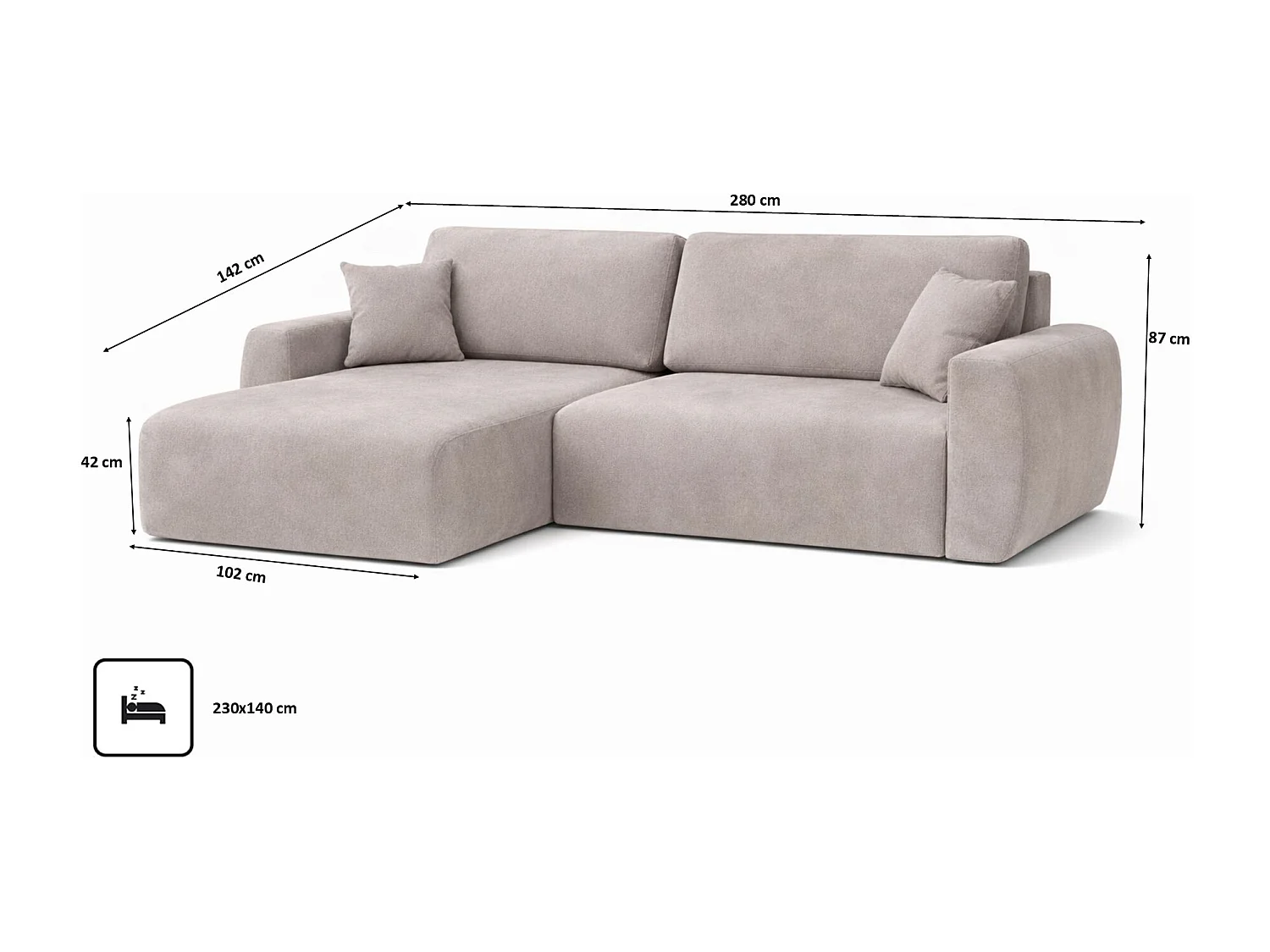 Hoekbank met slaapfunctie en opbergvak, Ariel XL, velours, stof Salvador, grijs, links