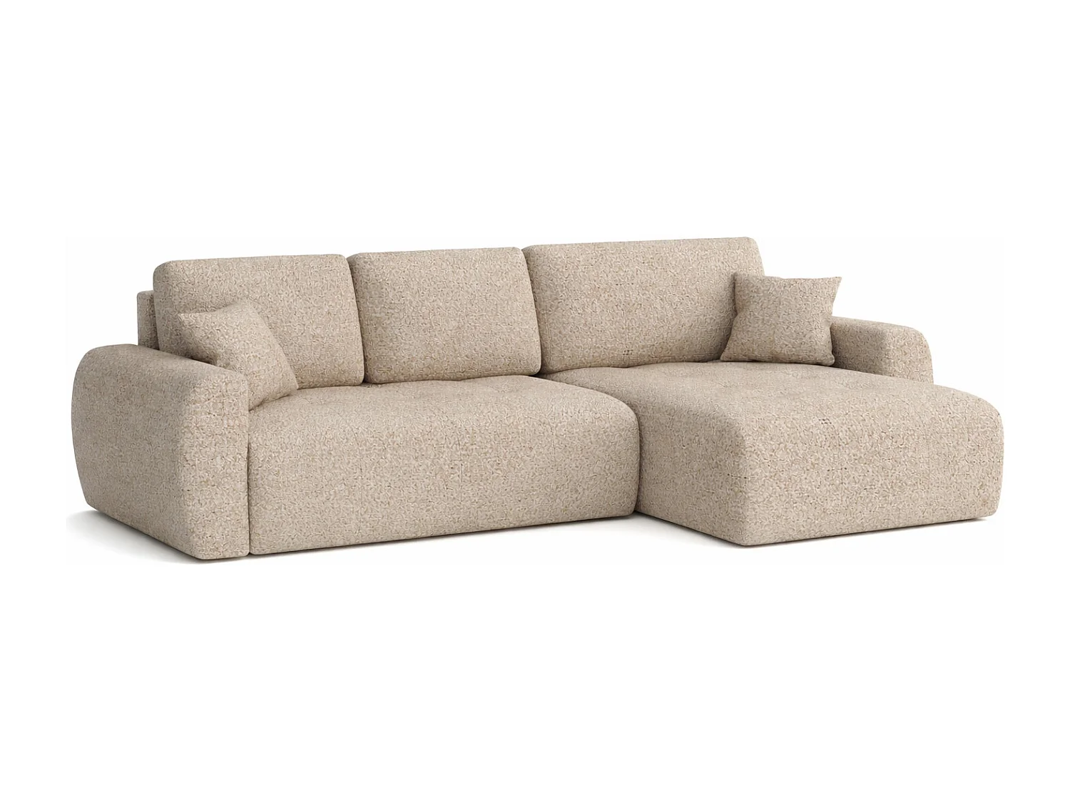 Divano angolare con funzione letto e contenitore a forma di L Ivo XL, tessuto chenille Artico, Beige, Destra