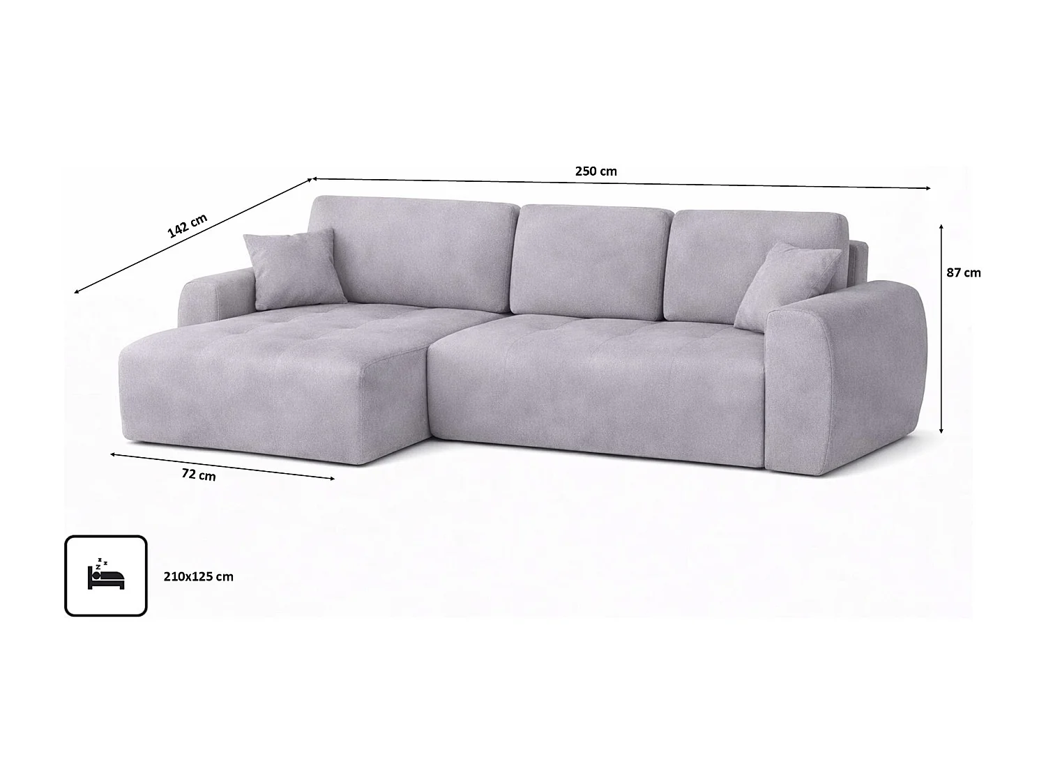 Hoekslaapbank met slaapfunctie en opbergruimte, L-vorm, Ivo L, veloursstof Salvador, Grijs, Links