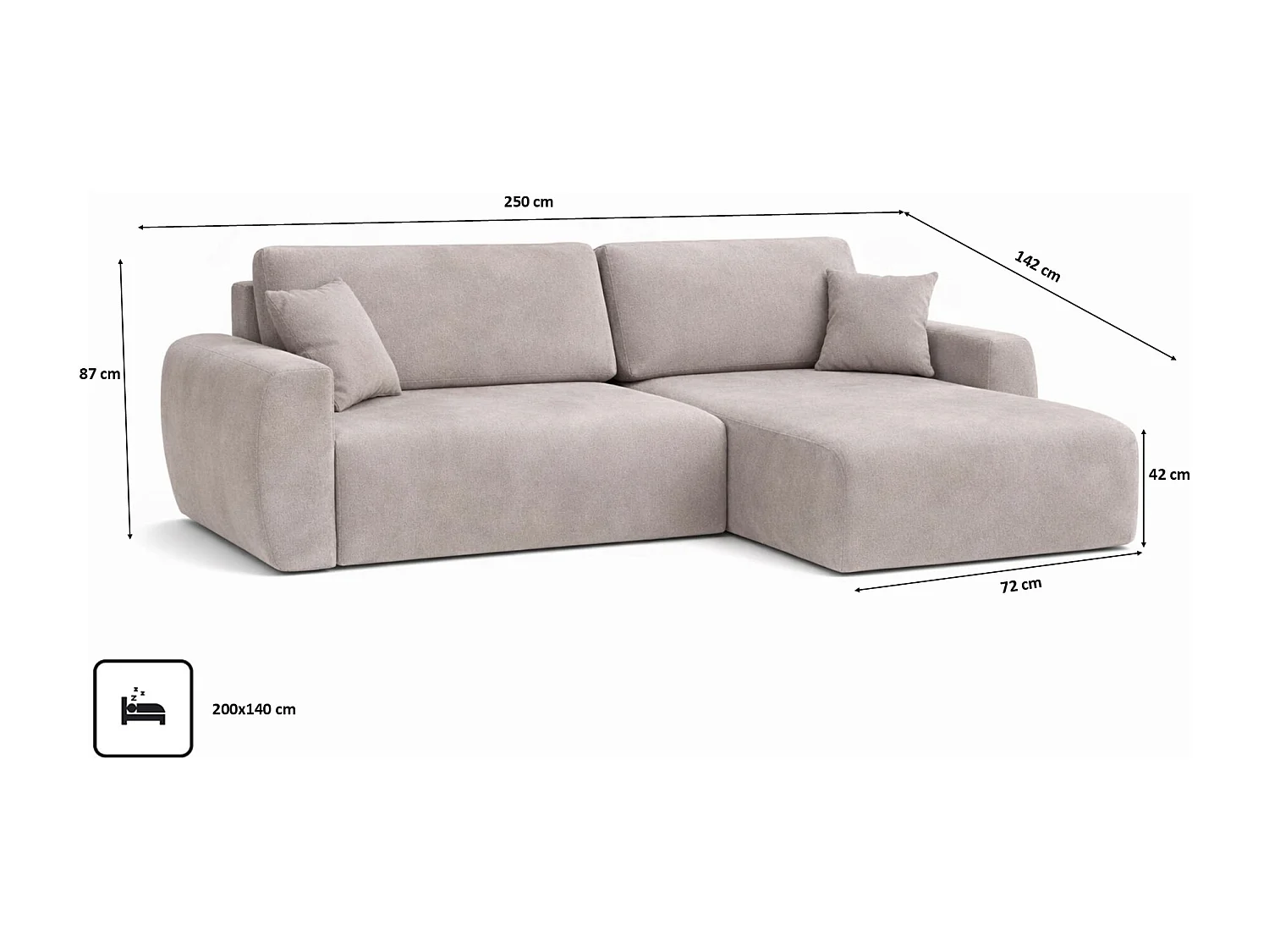 Canapé d'angle convertible avec coffre de rangement Ariel L, velours, tissu Salvador, gris, côté droit