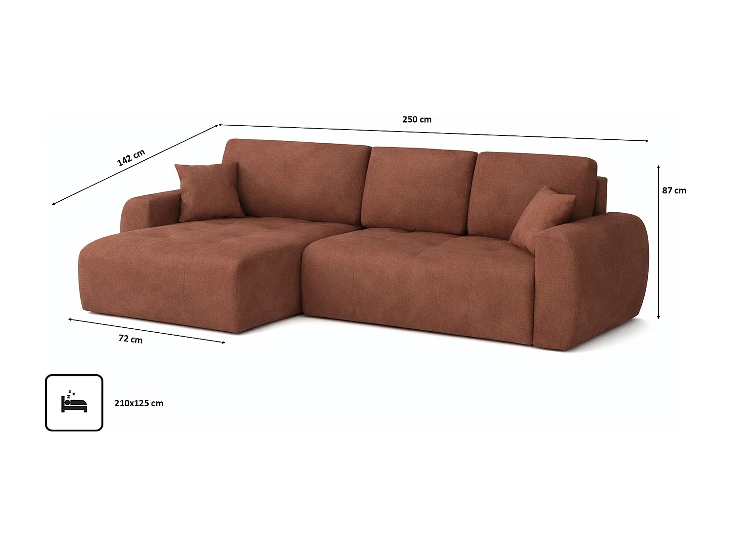 Hoekslaapbank met slaapfunctie en opbergruimte, L-vorm, Ivo L, veloursstof Salvador, Donkerbruin, Links