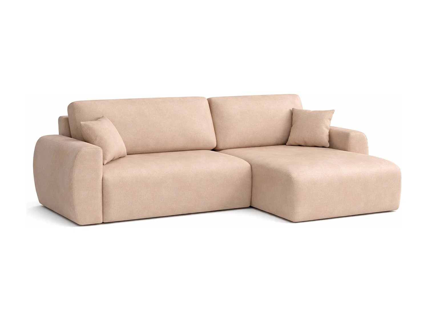 Hoekbank met slaapfunctie en opbergvak, Ariel XL, velours, stof Salvador, beige, rechts