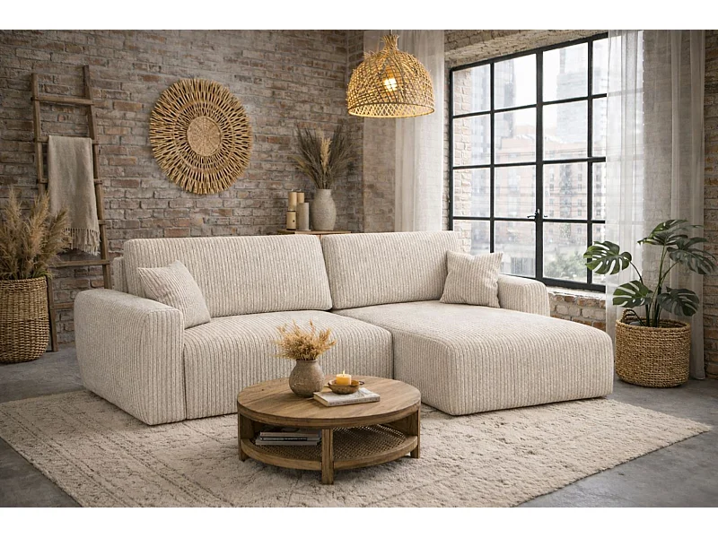 Ecksofa mit Schlaffunktion und Bettkasten, Ariel XL, Velours, Stoff Salvador, Beige, Rechts