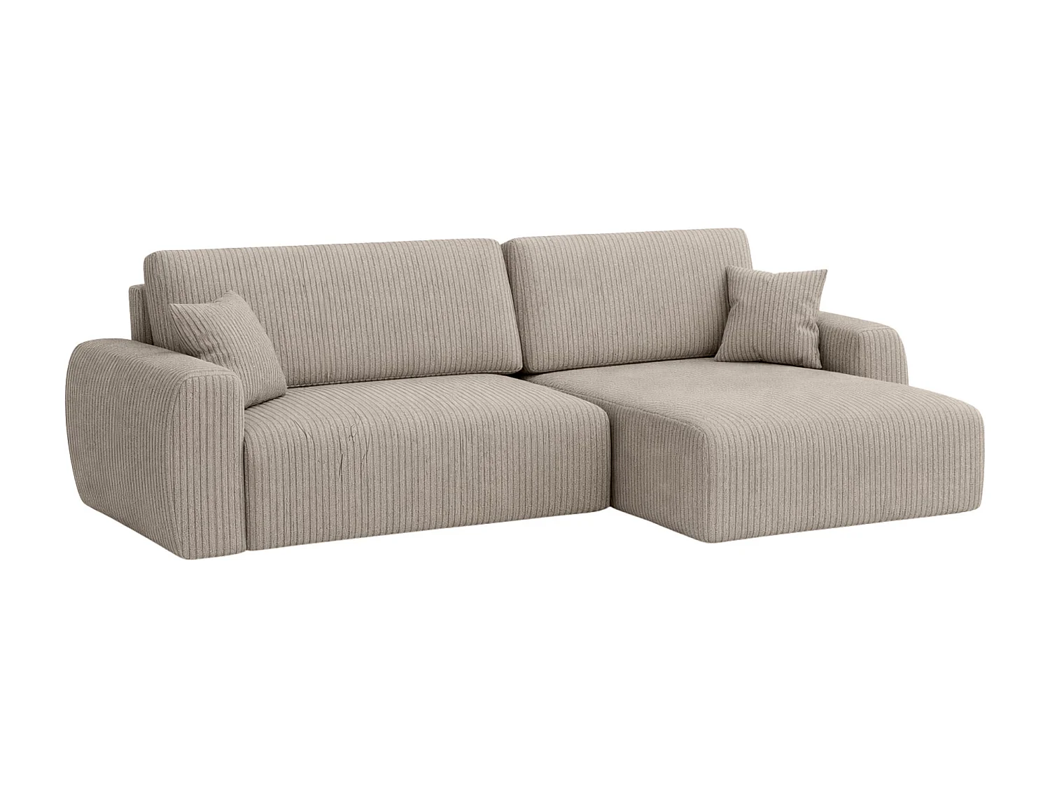 Canapé d'angle convertible avec coffre de rangement Ariel L, tissu côtelé, tissu Poso, beige foncé, côté droit