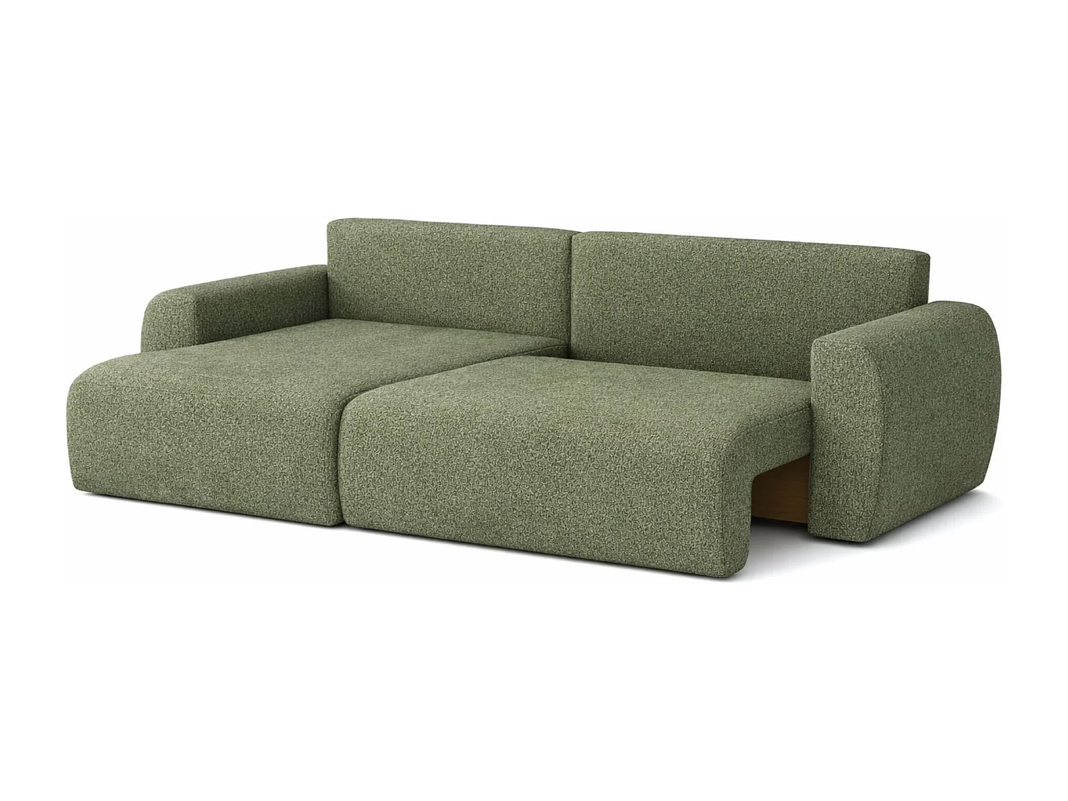 Hoekbank met slaapfunctie en opbergvak, Ariel XL, chenille stof, Artico stof, mosgroen, links