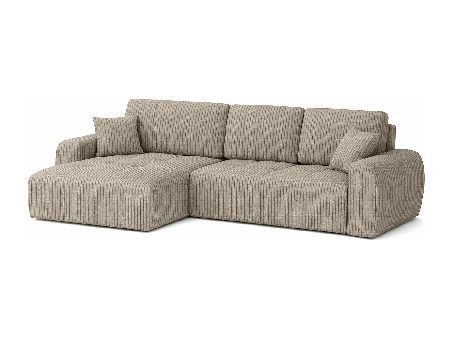 Hoekslaapbank met slaapfunctie en opbergruimte, L-vorm, Ivo L, ribstof Poso, Donkerbeige, Links