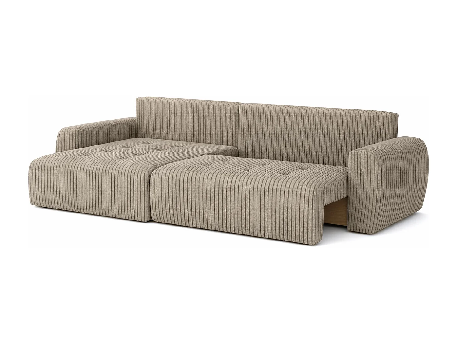Hoekslaapbank met slaapfunctie en opbergruimte, L-vorm, Ivo L, ribstof Poso, Donkerbeige, Links