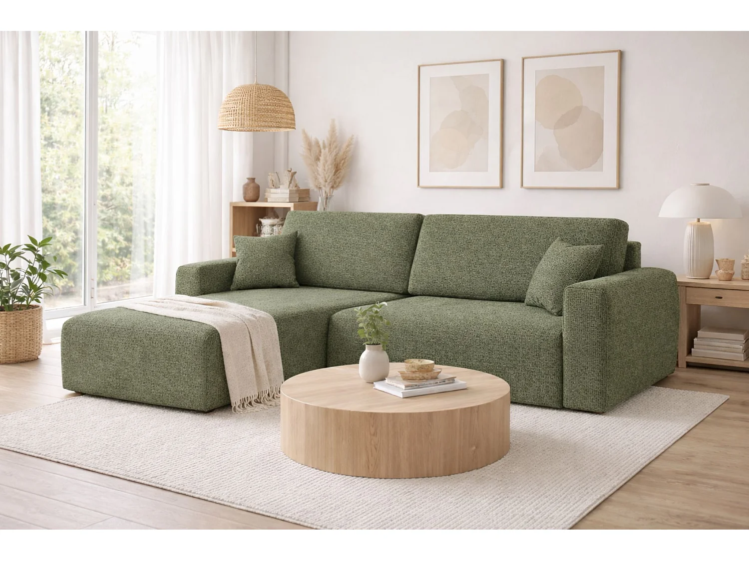 Canapé d'angle convertible avec coffre de rangement Ariel L, Chenille, tissu Artico, Mousse, côté gauche