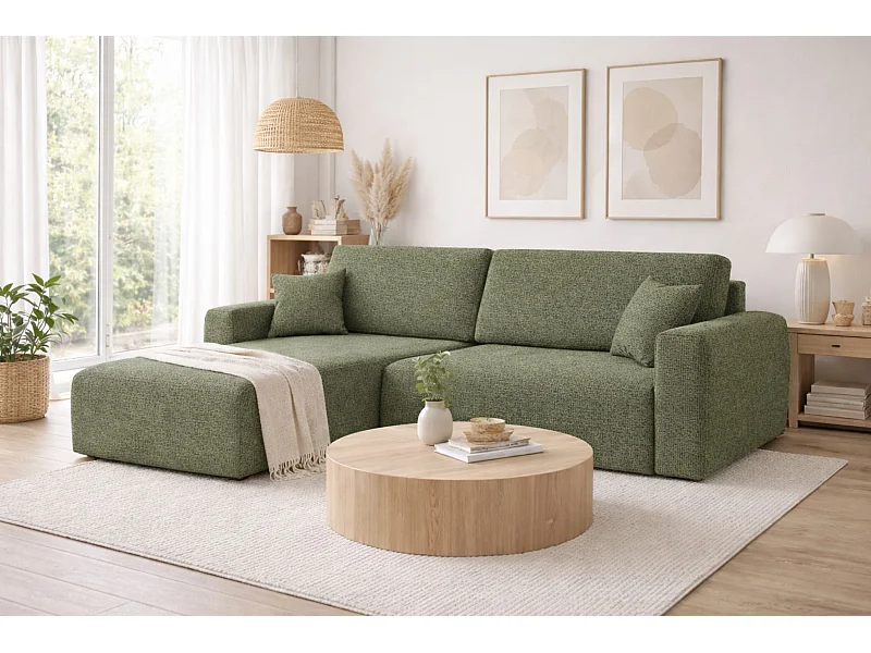 Canapé d'angle convertible avec coffre de rangement Ariel L, Chenille, tissu Artico, Mousse, côté gauche