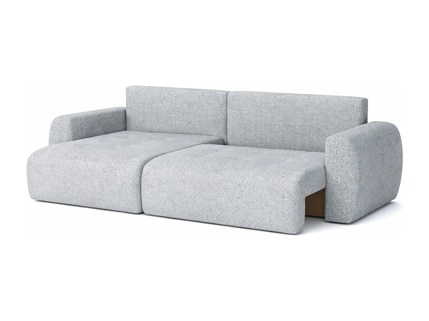 Divano angolare con funzione letto e contenitore a forma di L Ivo L, tessuto chenille Artico, Cement, Sinistra