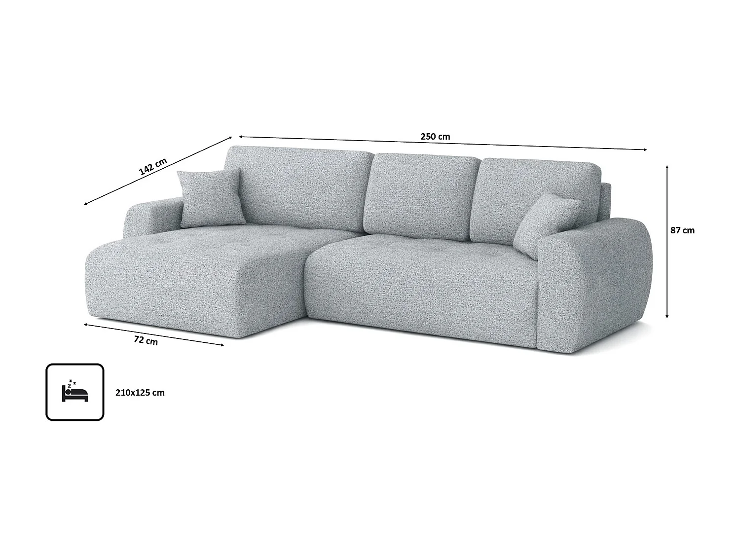 Divano angolare con funzione letto e contenitore a forma di L Ivo L, tessuto chenille Artico, Cement, Sinistra