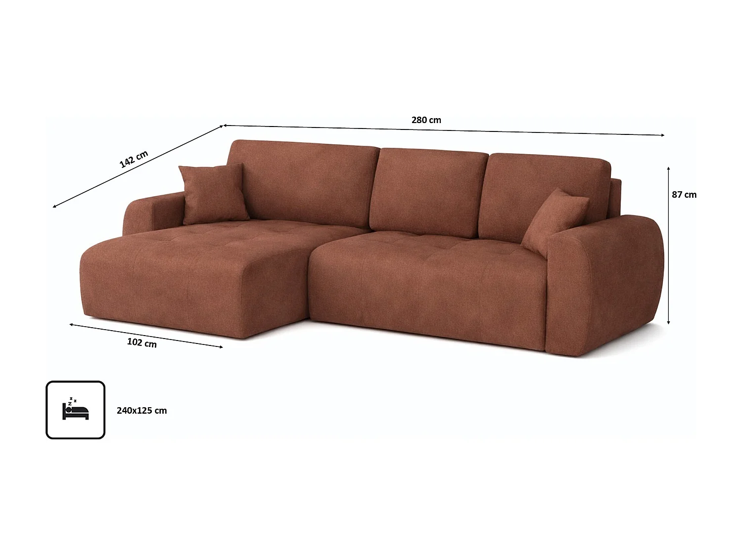 Hoekslaapbank met slaapfunctie en opbergruimte, L-vorm, Ivo XL, veloursstof Salvador, Donkerbruin, Links