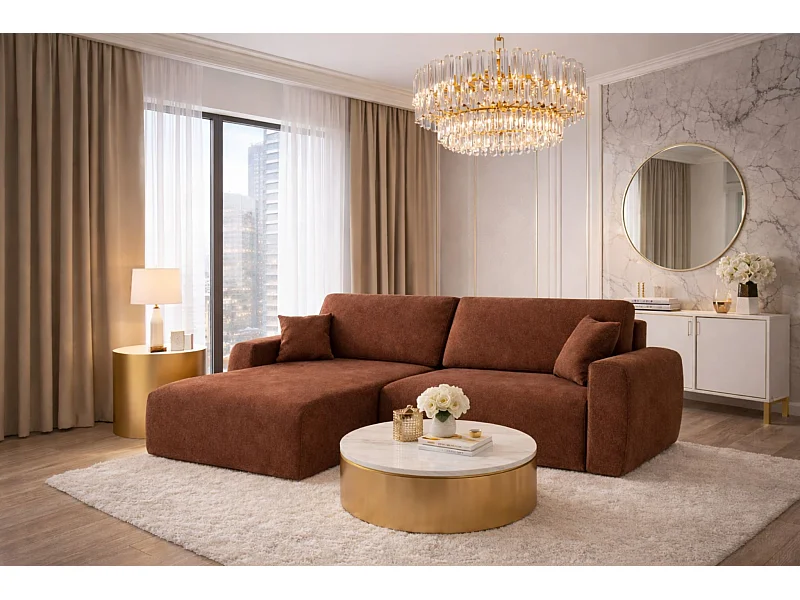 Hoekbank met slaapfunctie en opbergvak, Ariel XL, velours, stof Salvador, donkerbruin, links