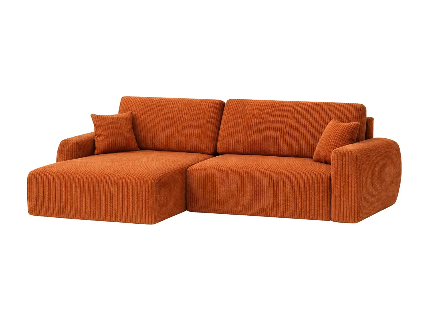 Divano angolare con funzione letto e vano contenitore, Ariel XL, tessuto velluto a coste, tessuto Poso, rame, lato sinistro