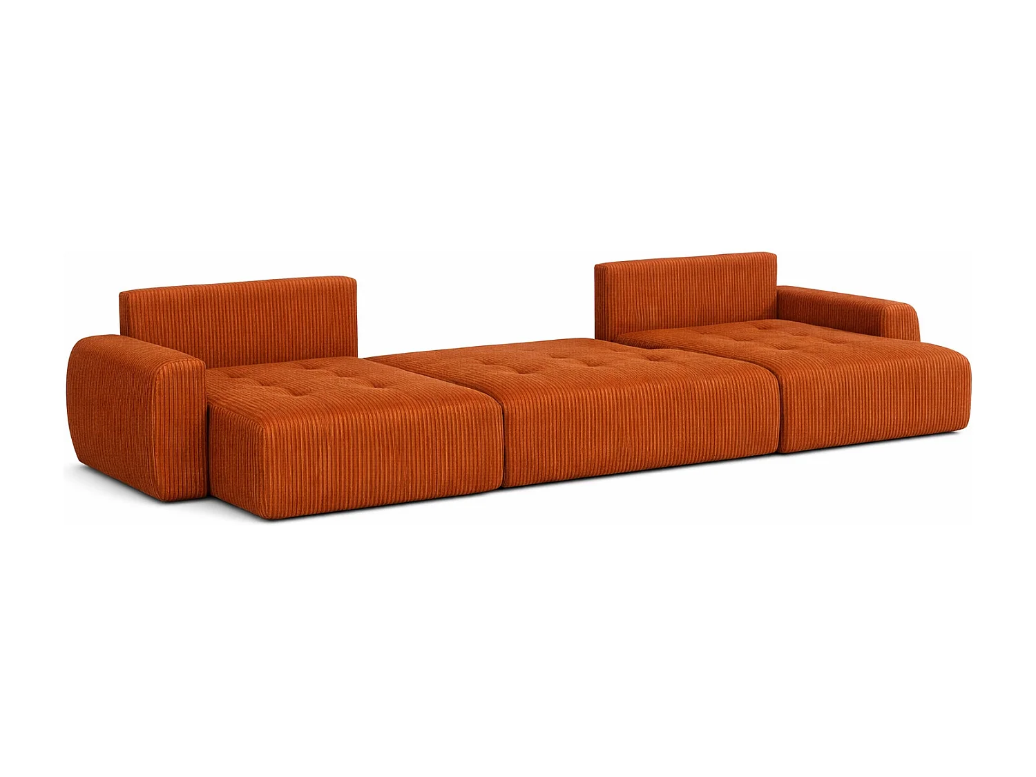 Canapé d’angle en U avec fonction couchage et coffre de rangement Ivo U, velours côtelé Poso, Cuivre