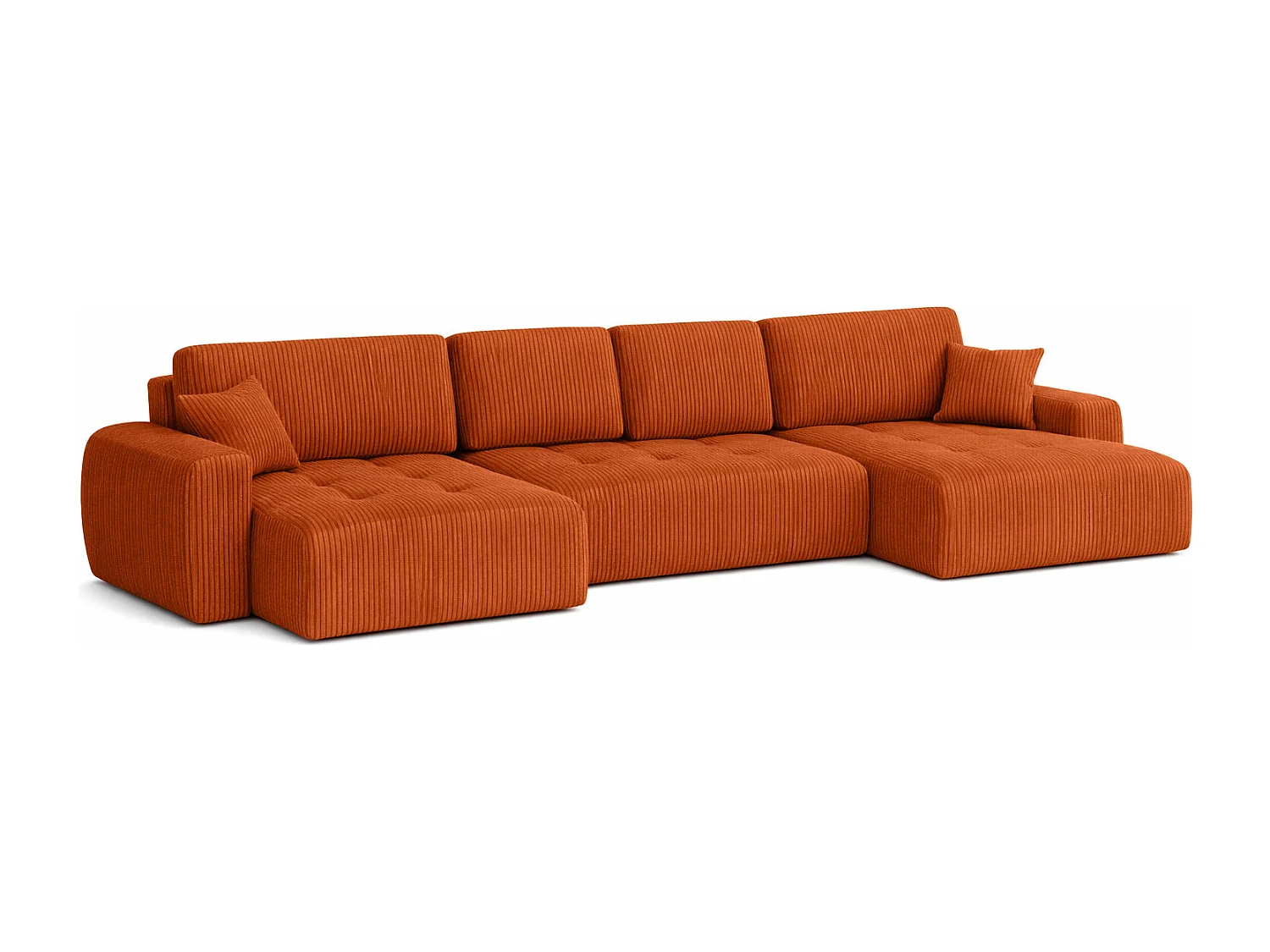 Canapé d’angle en U avec fonction couchage et coffre de rangement Ivo U XL, velours côtelé Poso, Cuivre