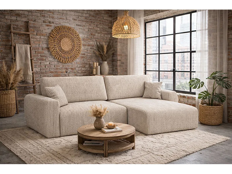 Hoekbank met slaapfunctie en opbergvak, Ariel XL, corduroy stof, Poso stof, donkerbeige, rechts