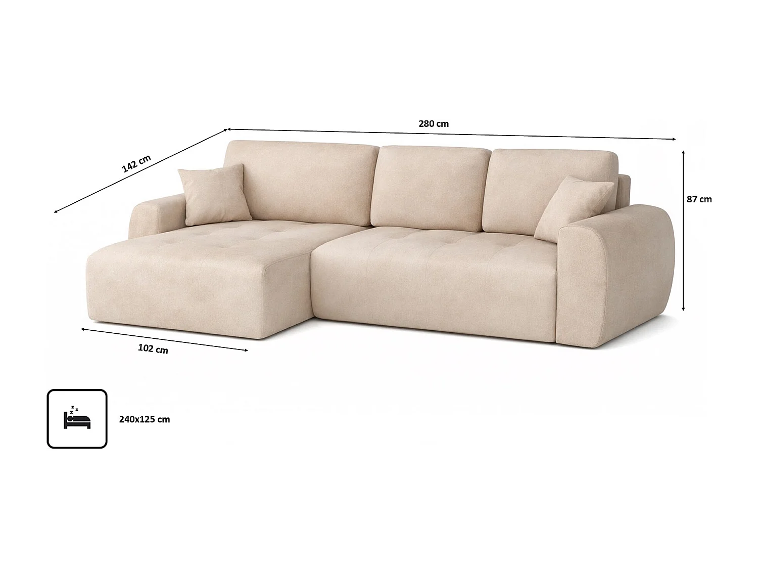 Hoekslaapbank met slaapfunctie en opbergruimte, L-vorm, Ivo XL, veloursstof Salvador, Beige, Links