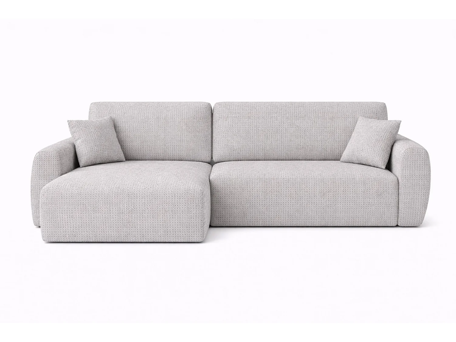 Hoekbank met slaapfunctie en opbergvak, Ariel XL, chenille stof, Artico stof, Cement, links