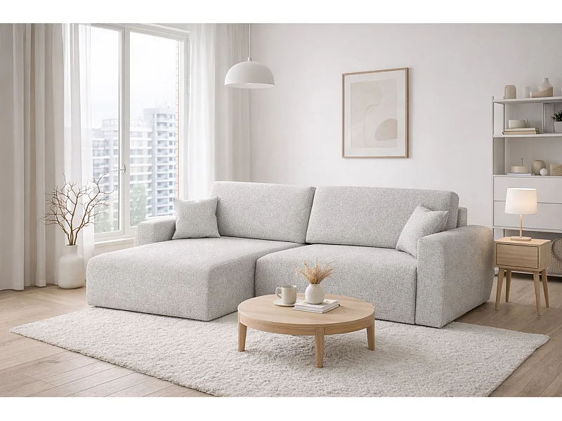 Canapé d'angle convertible avec compartiment de rangement, Ariel XL, tissu chenille, tissu Artico, Ciment, côté gauche