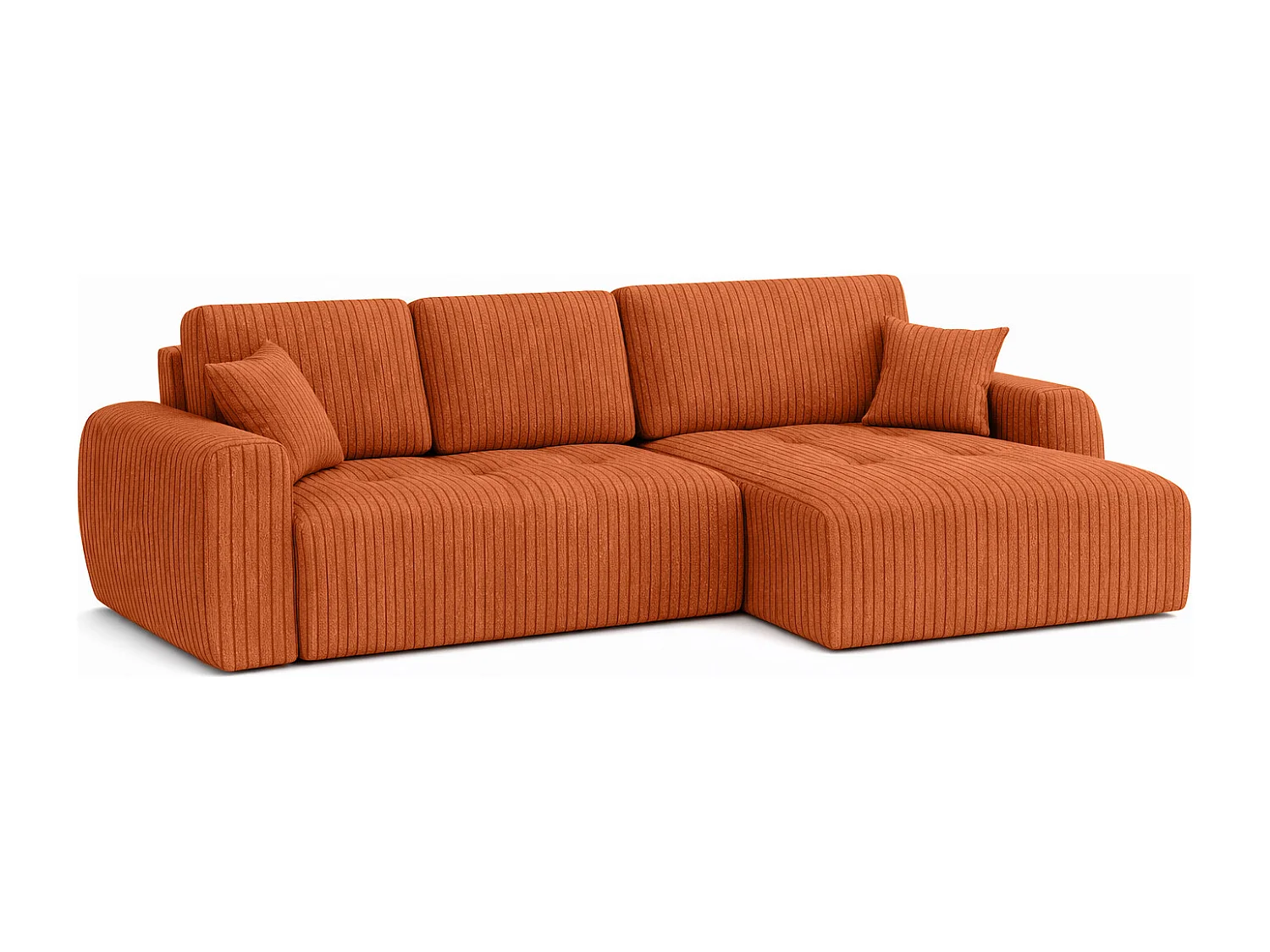 Divano angolare con funzione letto e contenitore a forma di L Ivo XL, tessuto a coste Poso, Rame, Destra