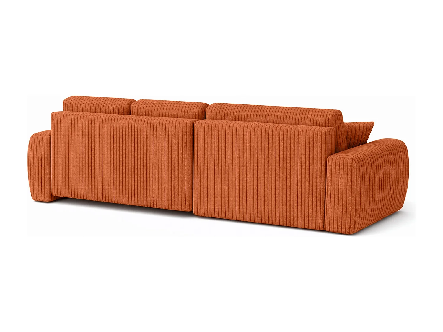 Divano angolare con funzione letto e contenitore a forma di L Ivo XL, tessuto a coste Poso, Rame, Destra