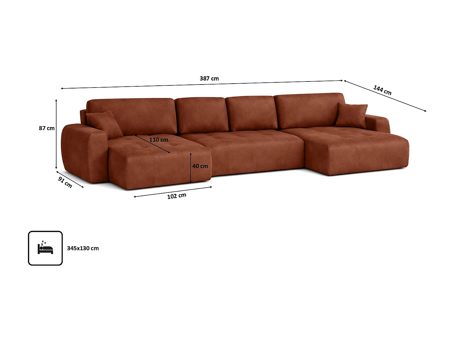 Canapé d’angle en U avec fonction couchage et coffre de rangement Ivo U XL, velours Salvador, Marron foncé